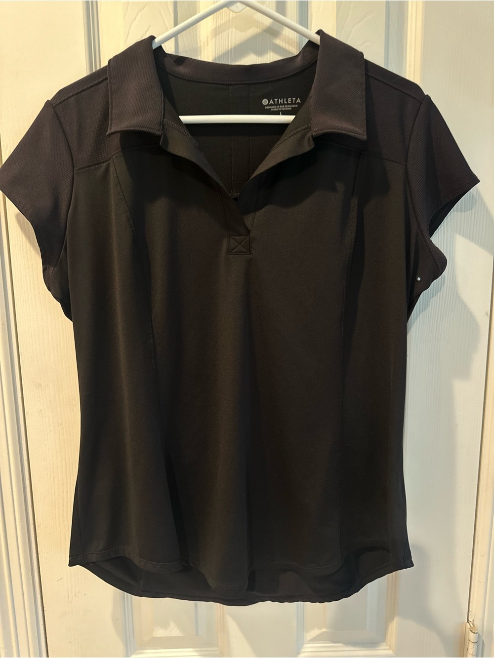 Like New! Athleta On Par Vented Cap Sleeve Golf Tennis Polo- Black Size Large